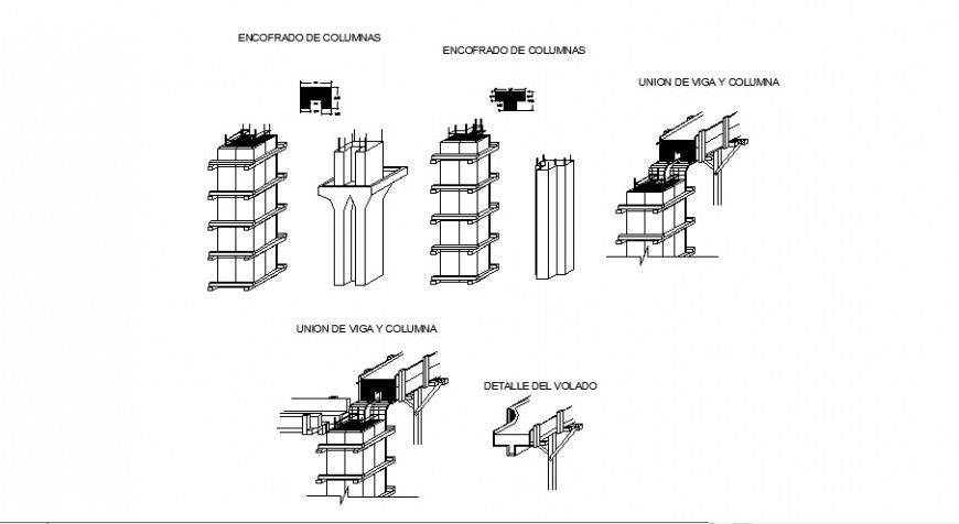 Armed concrete column form work cad drawing details dwg file