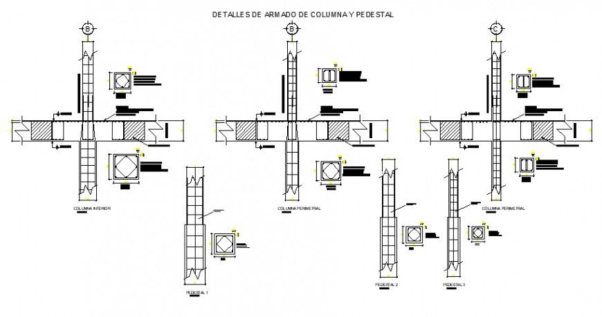 Armed concrete columns construction details for pedestals dwg file