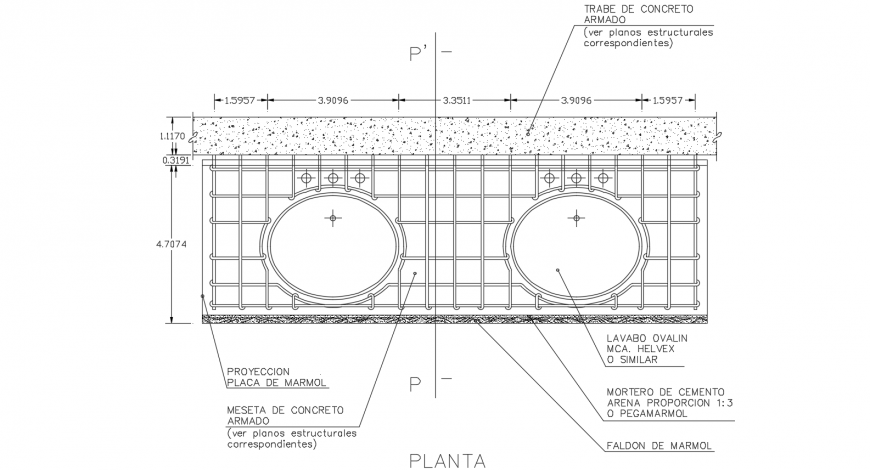 Armed concrete slab design with view of plan dwg file