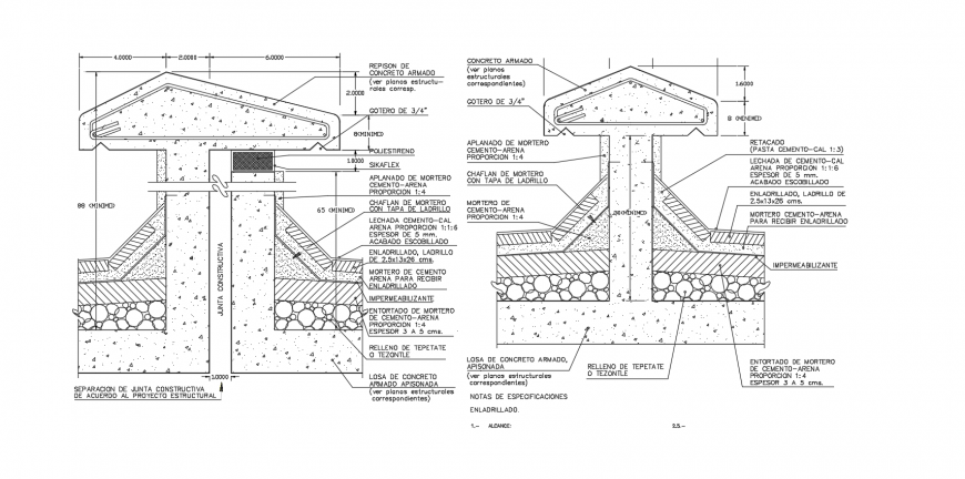 Armed concrete slab sectional elevation dwg file