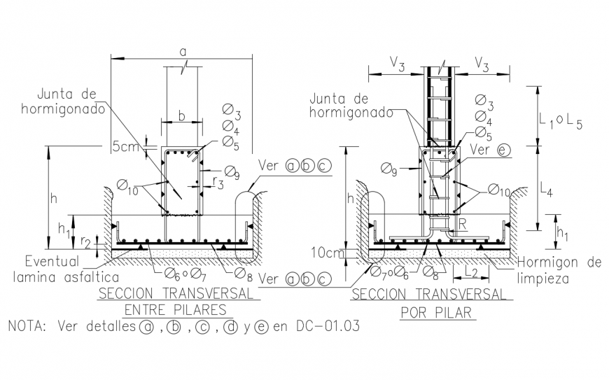 Arrangement of steel in beam with sectional view dwg file