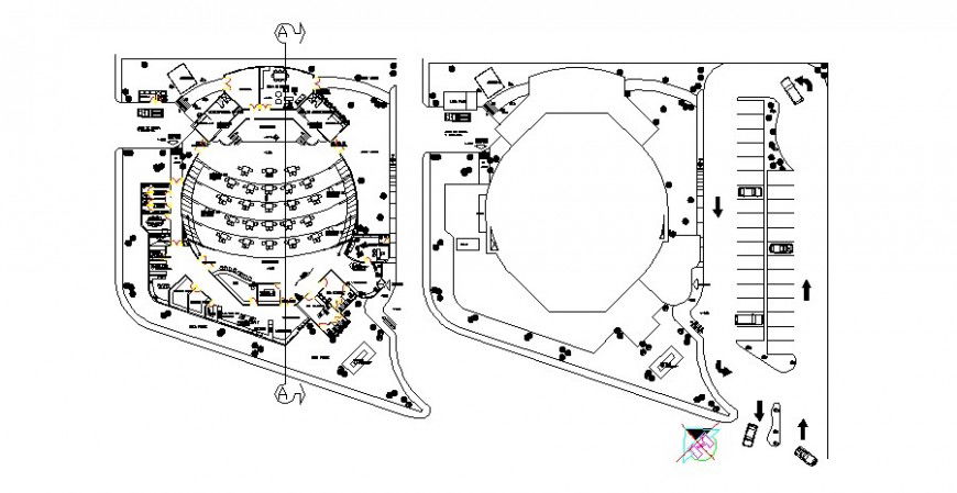 Art gallery with restaurant and theater layout plan cad drawing details dwg file
