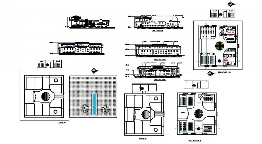 Art school all sided elevation, section, floor plan and auto-cad details dwg file