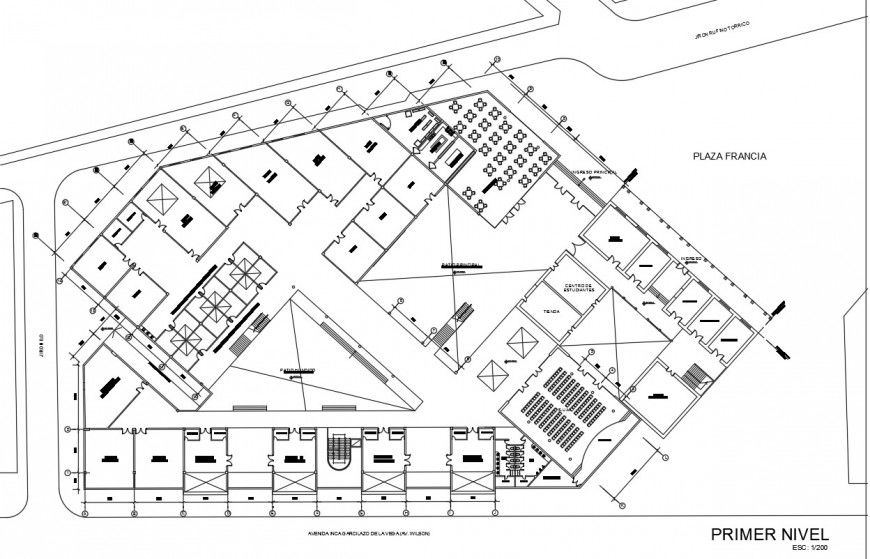 Art school first floor distribution layout plan cad drawing details dwg file