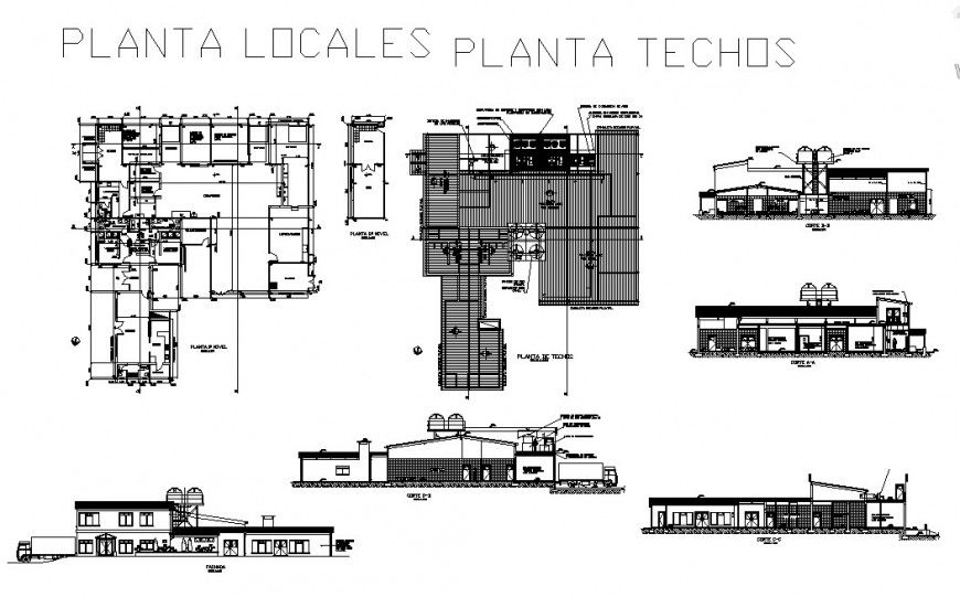Artisanal fishing terminal plant elevation, section, plan and auto-cad drawing details dwg file