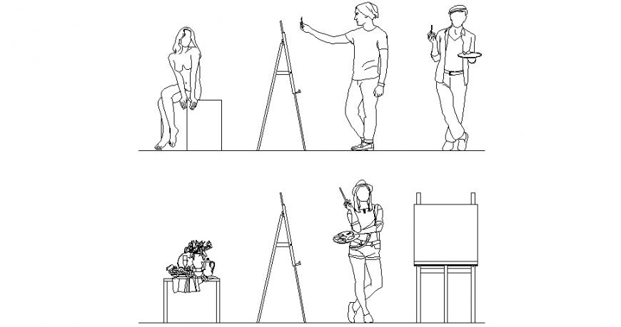 Artist person different block view dwg file 