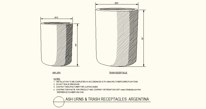 Ash urns and trash collector bin detail autocad file