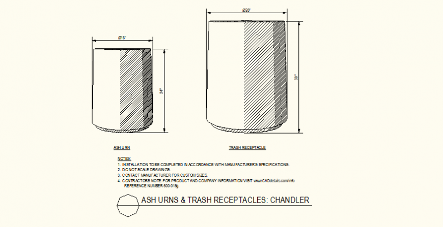 Ash urns and trash receptacles detail design layout file