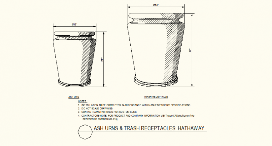 Ash urns and trash receptacles Hathaway detail plan dwg file