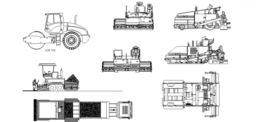 Asphalt paving different vehicle design view dwg file