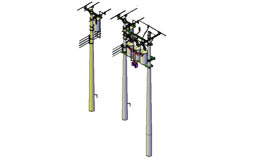 Assembly bank transformers electrical pole 3d drawing details dwg file