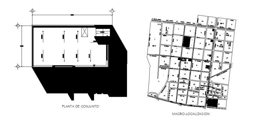 Assembly plan and site plan details of multi-story office building dwg file