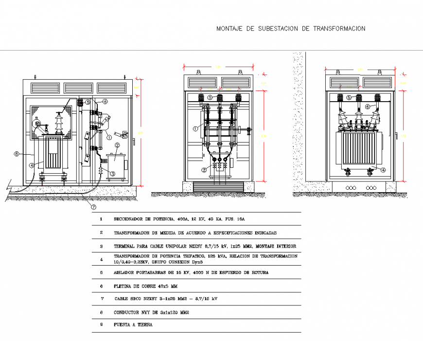 Assembly substation transformation elevation plan autocad file