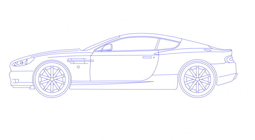 Aston martin car side elevation block cad drawing details dwg file