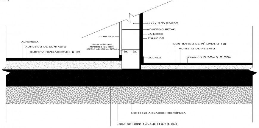 At ground level flooring retake and wall construction details dwg file