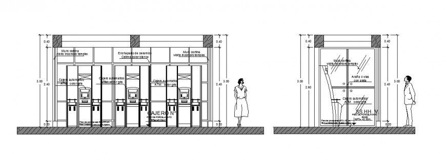 ATM machine room elevation detail drawing in dwg AutoCAD file.