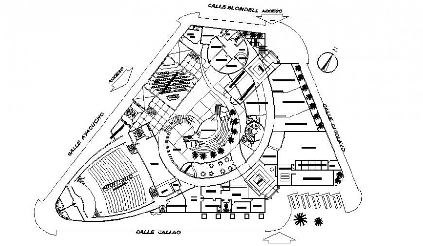 Auditorium building and other details in AutoCAD