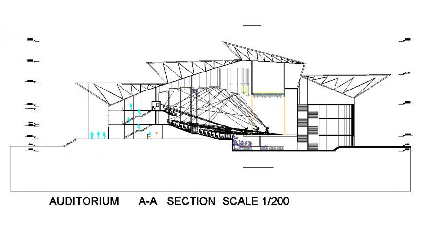 Auditorium building detail section 2d view CAD structural block autocad file