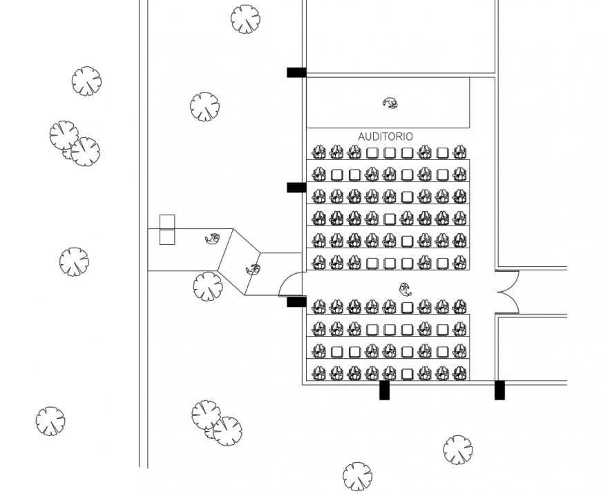 Auditorium building room plan 2d view autocad file