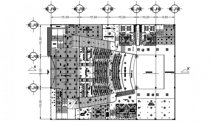 Auditorium building work plan 2d drawing in autocad
