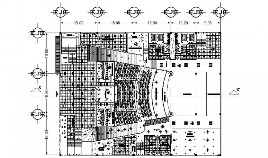Auditorium building work plan drawing in autocad