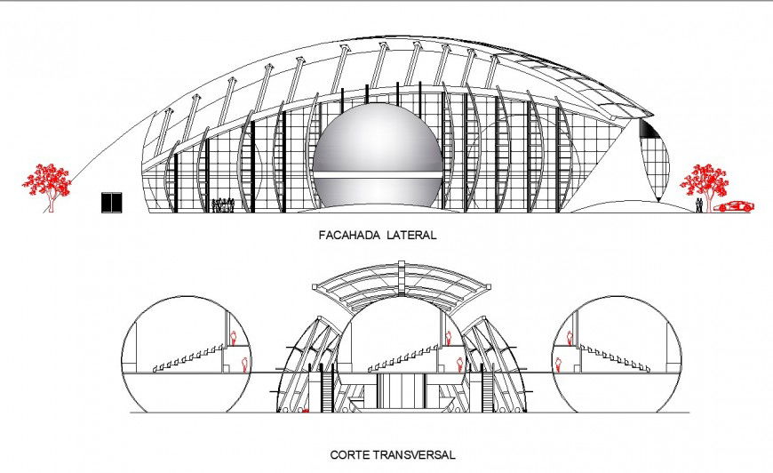 Auditorium elevation and section autocad file