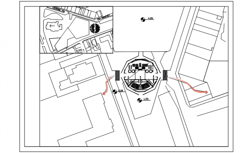 Auditorium hall building site and distribution layout plan cad drawing details dwg file