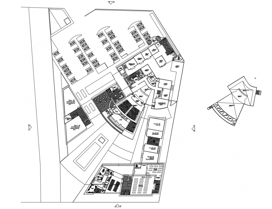 Auditorium hall distribution layout plan cad drawing details dwg file
