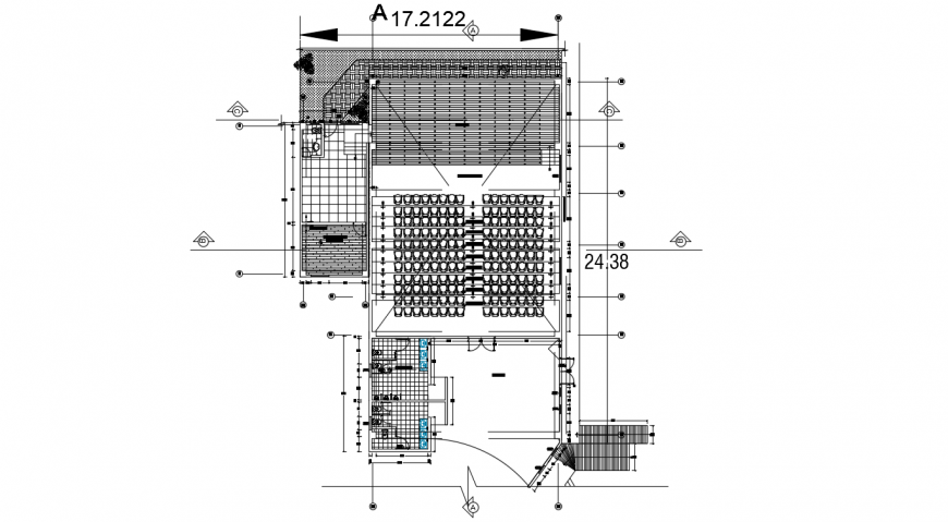 Auditorium hall distribution plan drawing details dwg file