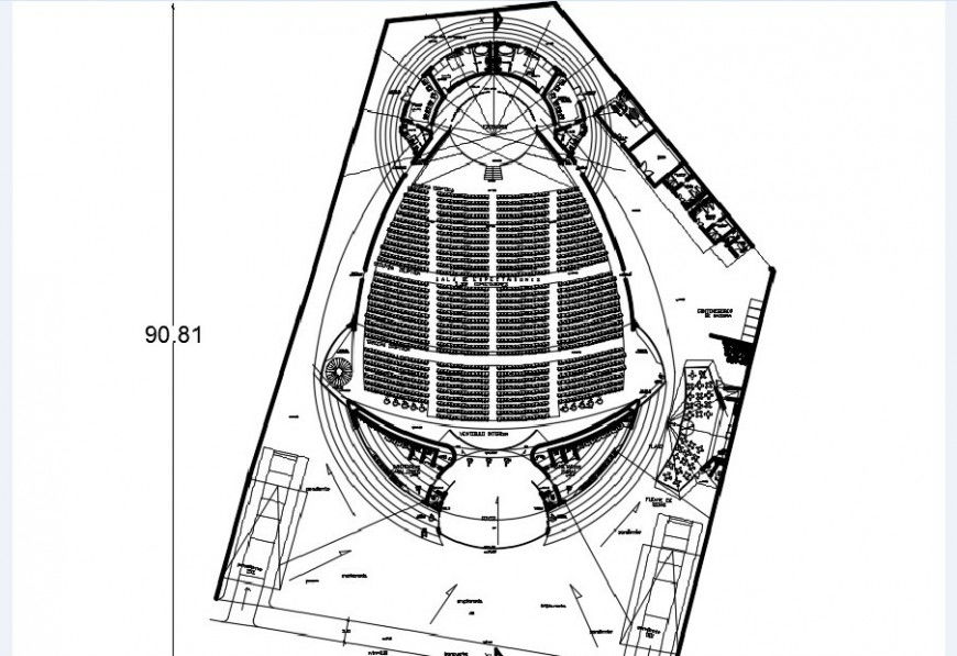 Auditorium hall distribution with furniture cad drawing details dwg file
