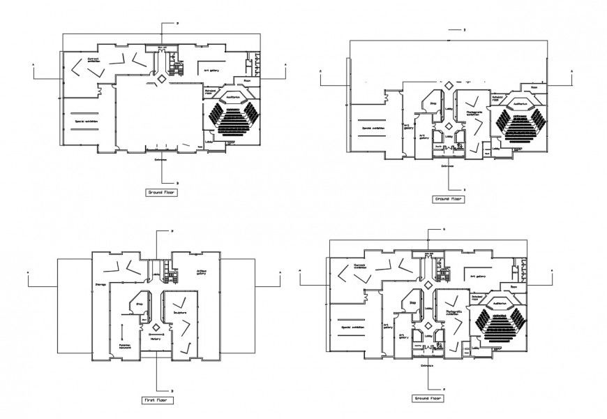 Auditorium hall floor distribution plan cad drawing details dwg file
