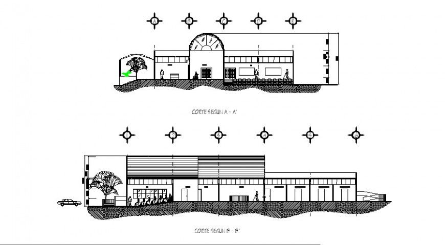 Auditorium hall front and back section cad drawing details dwg file