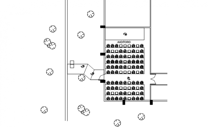 Auditorium hall layout plan with emergency exit cad drawing details dwg file