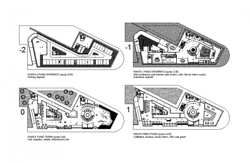 Auditorium hall multi-story floor plan distribution cad drawing details dwg file