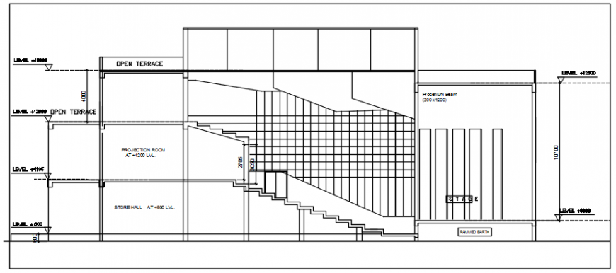 Auditorium hall right side section cad drawing details dwg file