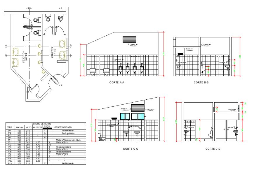 Auditorium toilet plan and section layout file