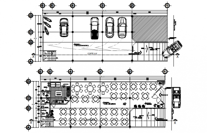 Auto cad file of Parking and restaurant plan