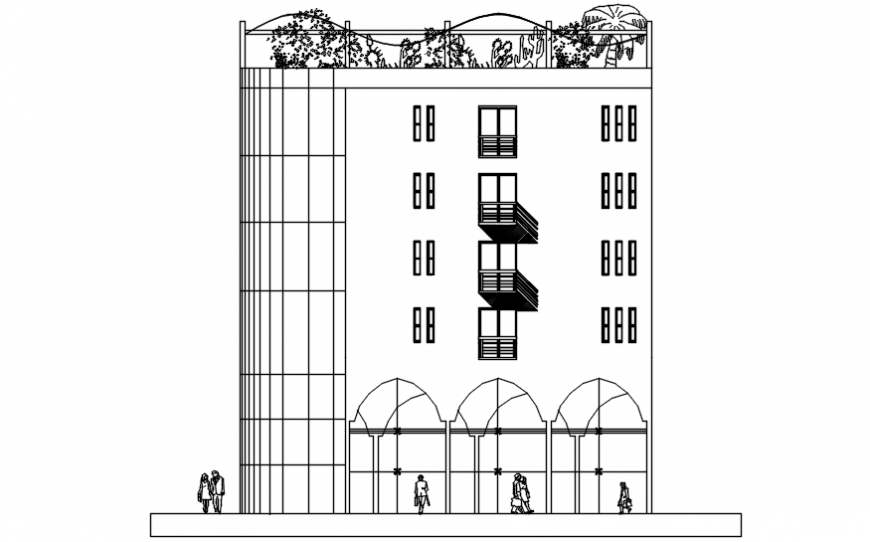 Autocad drawing file of hotel main facade elevation