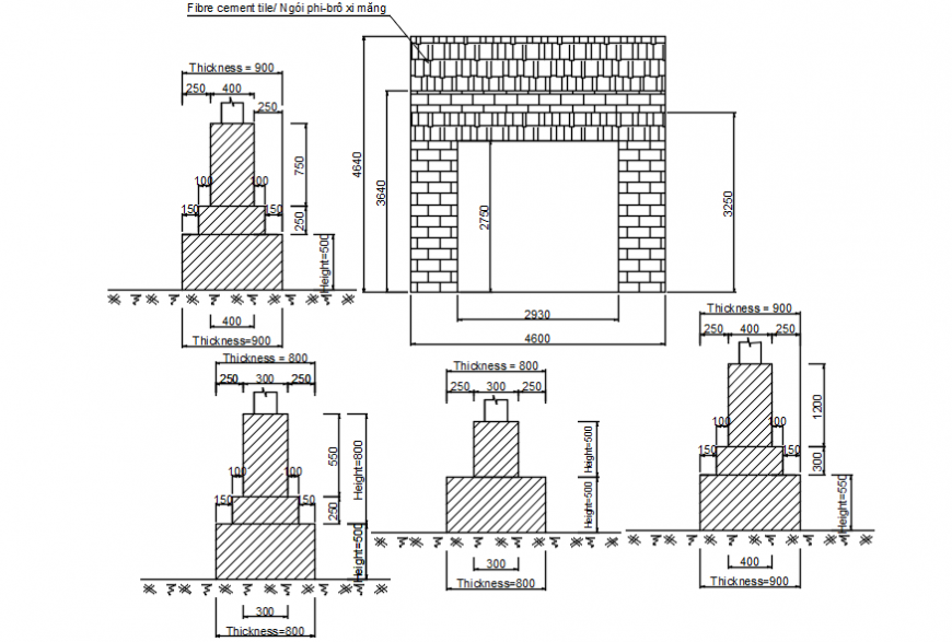 Autocad drawing of a house with foundation details