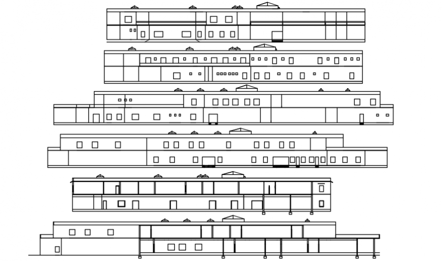Autocad drawing of all side elevations of a hospital