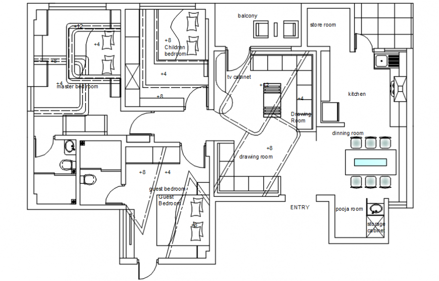 Autocad drawing of ceiling plan of a residential building