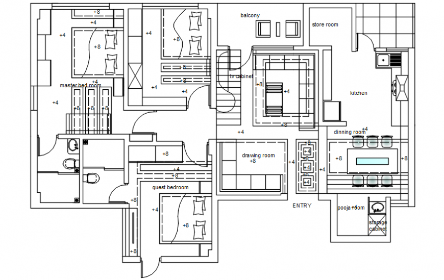 Autocad drawing of false ceiling plan of a residential building