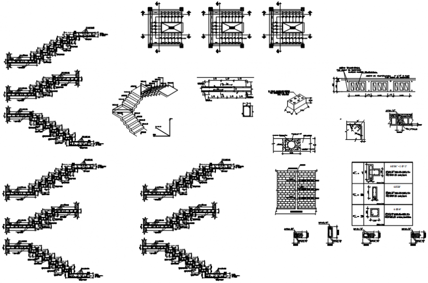 Autocad drawing of multi-family house stair details including isometric view