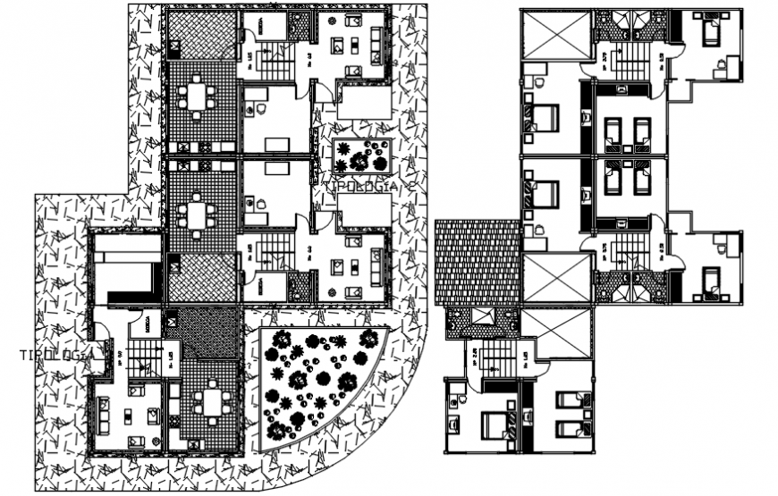 Autocad drawing of multi-floor urban house floor plans