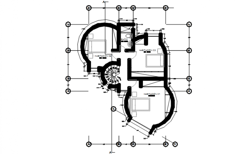 Autocad drawing of organic house second floor plan