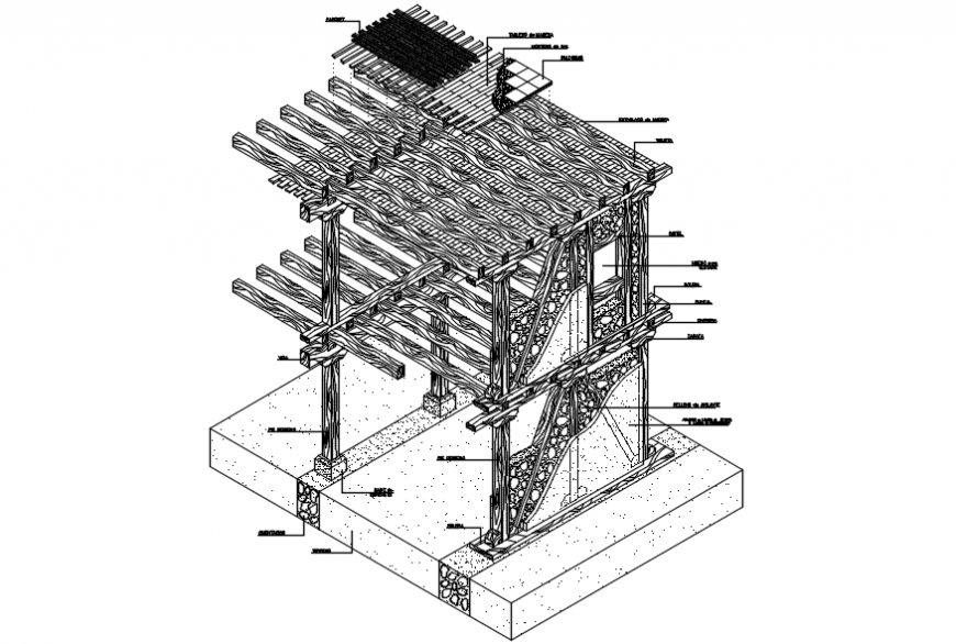 Autocad drawing of perspective detail of the ceiling structure