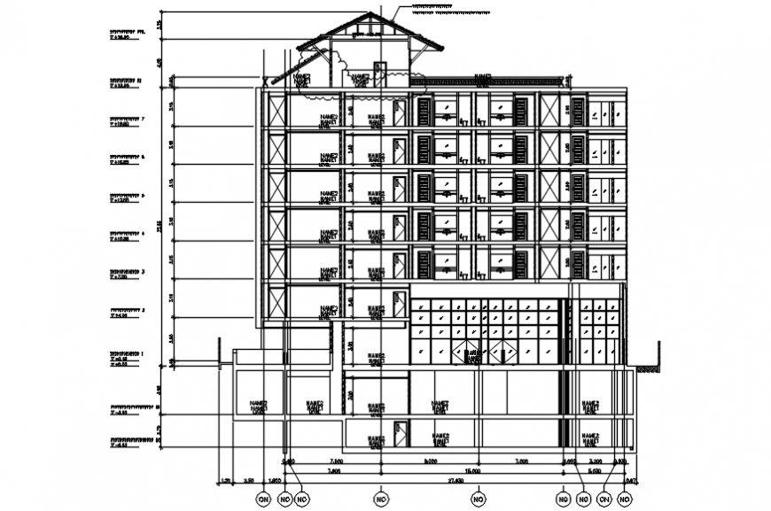 Autocad drawing of section of an hotel