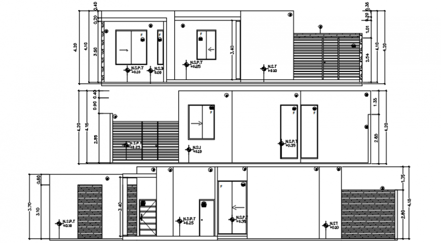 Autocad drawing of site elevations of a residential house