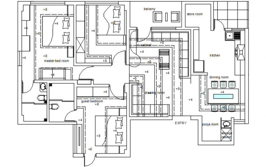 Autocad drawing of suspended ceiling plan of a residential building