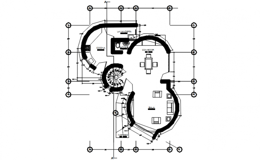 Autocad drawings of organic house first floor plan
